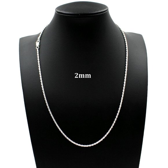Real 925 SOLID Sterling Silver 2mm Rope Chain Necklace 16" inch